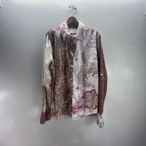 CINO Top Women’s Size M Flora Button Down Shirt Long Sleeve Roll Tab 100% Cotton